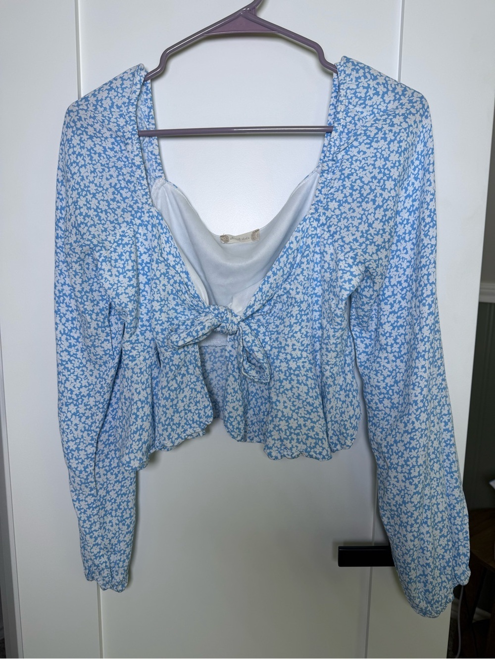 Altar'd State Light Blue Floral Tie-Front Crop Top